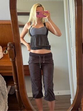Y2K Yoga style Drawstring Crop Pants - Dark Brown